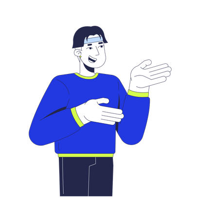 Hombre chino feliz explicando con gestos  Ilustración