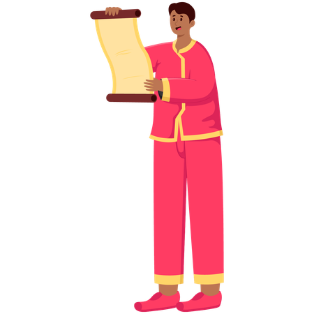 Hombre chino leyendo una carta  Ilustración