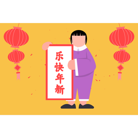 Hombre chino mostrando pancarta  Ilustración