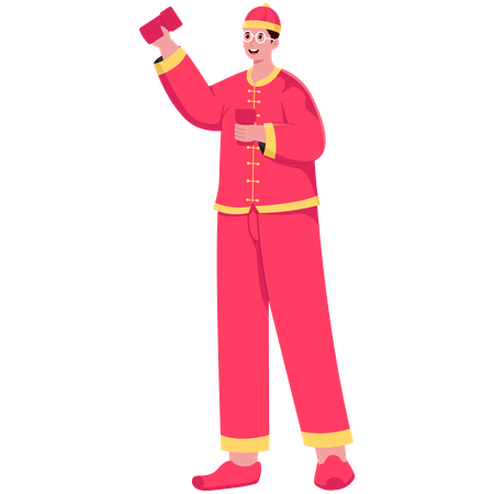 Hombre chino que lleva sobres rojos  Ilustración