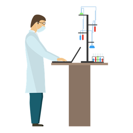 Científico masculino trabajando en laboratorio  Ilustración