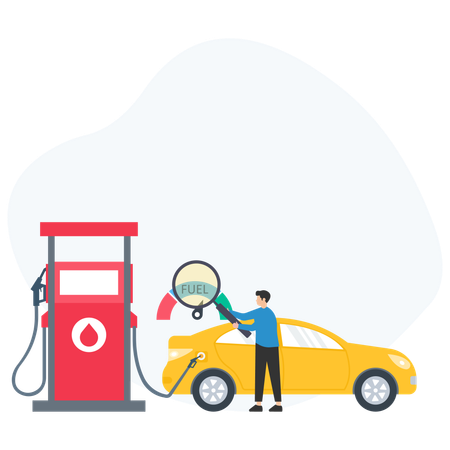 Hombre reabasteciendo el coche en la gasolinera  Ilustración