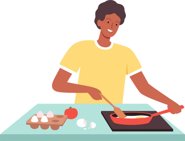 Hombre cocinando comida en la cocina  Ilustración