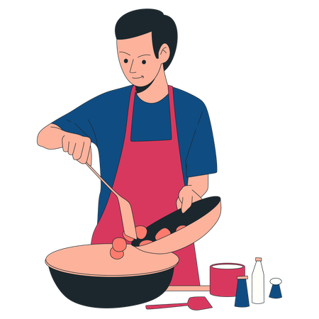 Hombre cocinando en la cocina  Ilustración