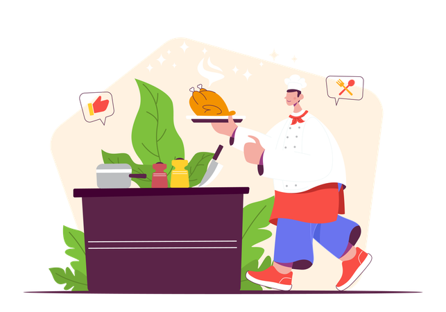 Hombre cocinando pollo  Ilustración