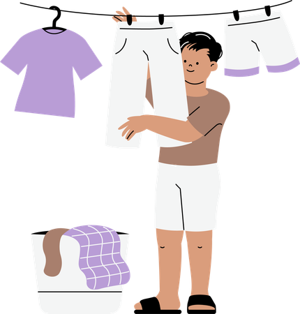 Hombre colgando la ropa  Ilustración