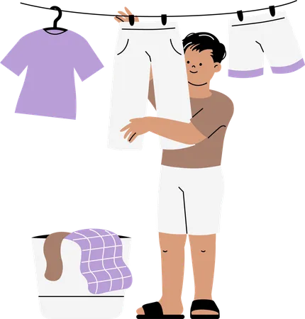 Hombre colgando la ropa  Ilustración