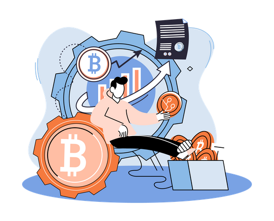 Hombre comerciando con criptomonedas  Illustration