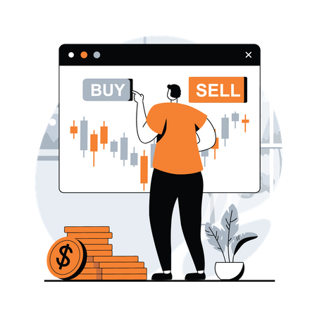 Hombre comerciando en el mercado de valores mediante análisis técnico  Ilustración