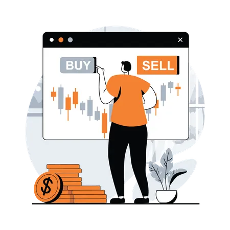 Hombre comerciando en el mercado de valores mediante análisis técnico  Ilustración