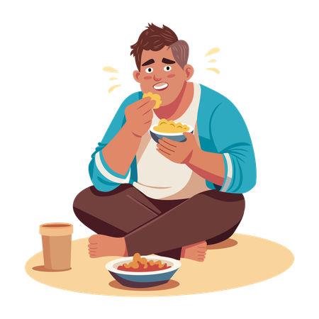 Hombre comiendo comida  Ilustración