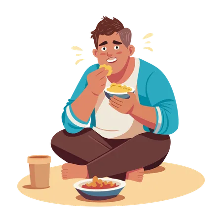 Hombre comiendo comida  Ilustración