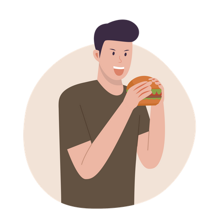 Hombre comiendo comida rápida  Ilustración