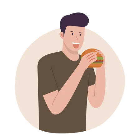 Hombre comiendo comida rápida  Ilustración