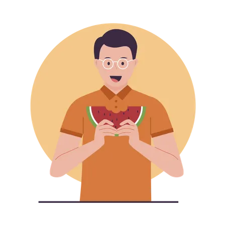 Hombre comiendo sandia  Ilustración