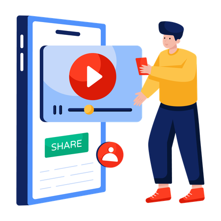 Hombre comparte video móvil  Ilustración