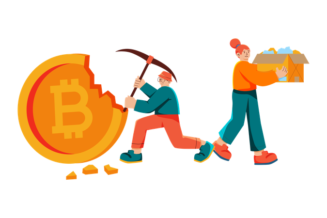 Hombre compartiendo ganancias de la minería bitcoin  Ilustración