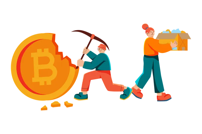 Hombre compartiendo ganancias de la minería bitcoin  Ilustración