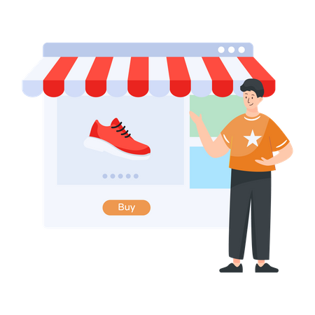Hombre comprando zapatos en línea  Ilustración