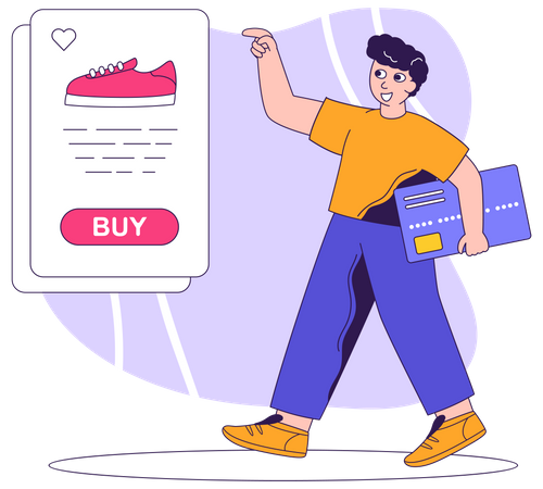 Hombre comprando zapatos en línea  Ilustración