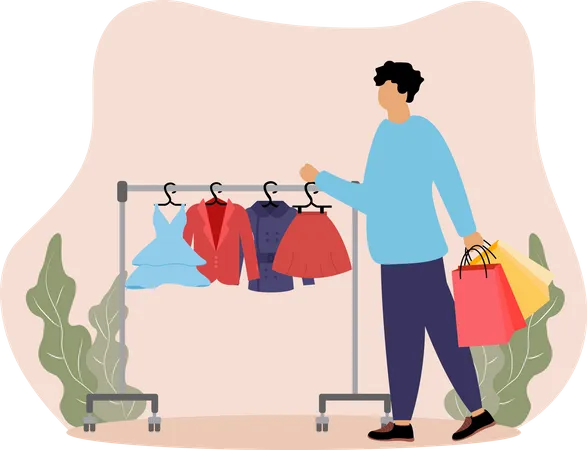 Hombre comprando ropa  Ilustración