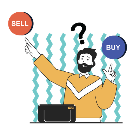 Hombre compra y vende acciones  Ilustración