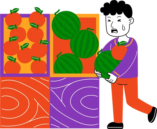 Hombre Shopper compra frutas en el supermercado  Ilustración