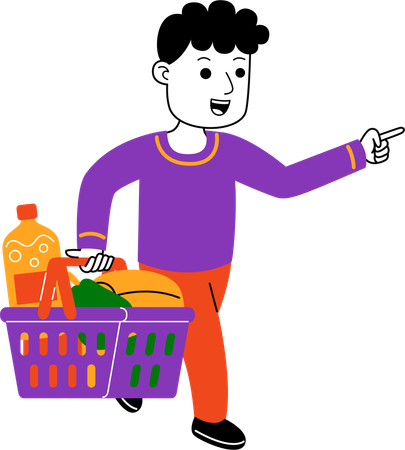 Hombre Shopper llevando comestibles en una canasta  Ilustración