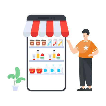 Hombre comprando bebidas en una tienda online  Ilustración