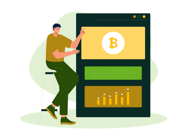 Hombre comprando bitcoin en línea  Ilustración