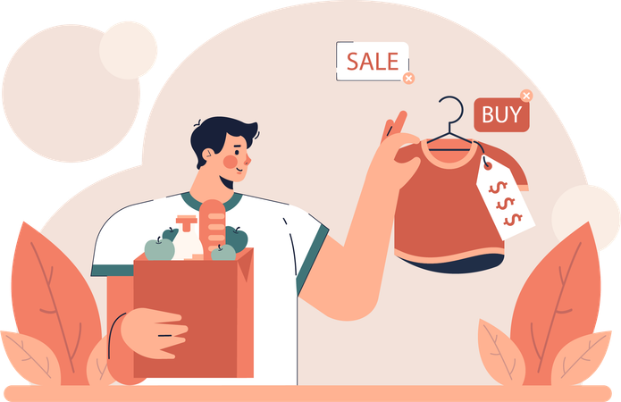 Hombre comprando camiseta  Ilustración