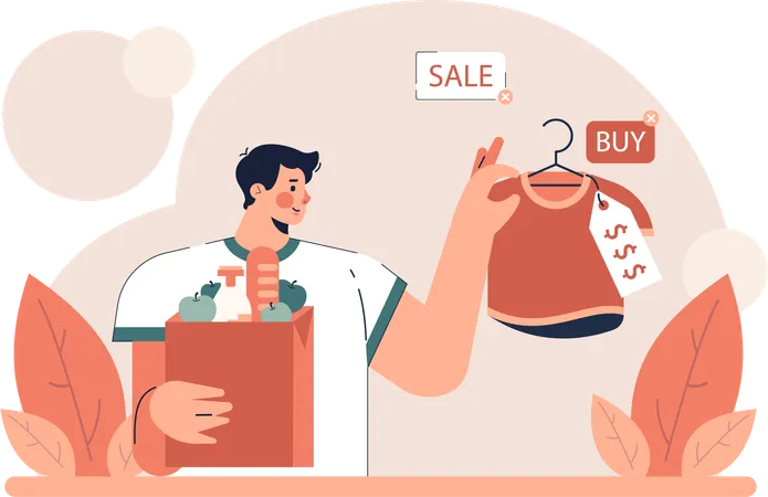 Hombre comprando camiseta  Ilustración