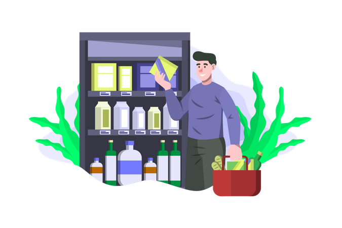 Hombre comprando comestibles  Ilustración