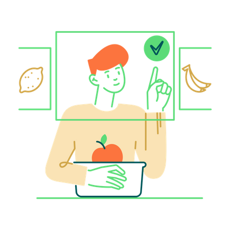 Hombre comprando comida en una tienda en línea  Ilustración