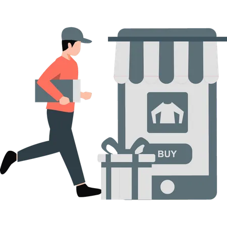 Hombre comprando en línea desde el móvil  Ilustración