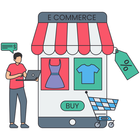 Hombre comprando en una tienda de comercio electrónico  Ilustración
