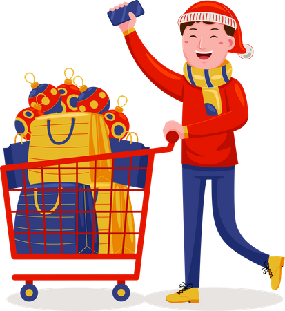 Hombre de compras para Navidad  Illustration