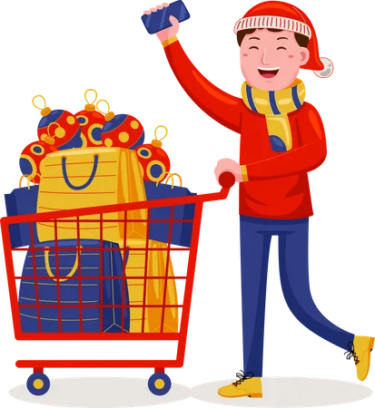 Hombre de compras para Navidad  Illustration