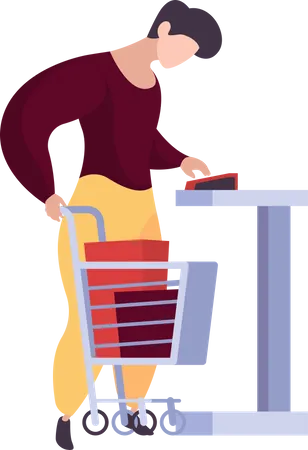 Hombre comprando producto en Self Checkout  Illustration