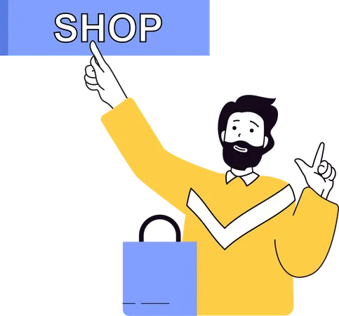 Hombre comprando productos en una tienda online  Ilustración