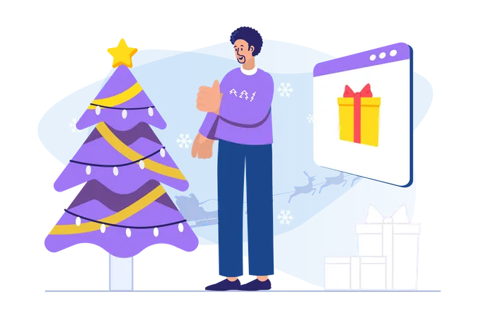 Hombre comprando regalo de Navidad en línea  Ilustración