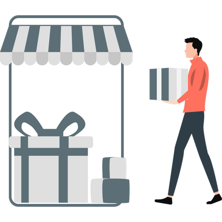 Hombre comprando regalo en línea  Ilustración