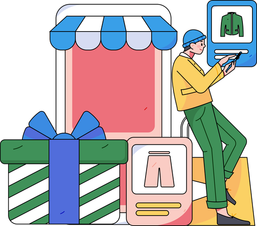 Hombre comprando ropa en un sitio web de compras  Ilustración