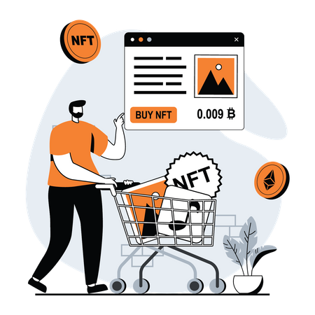 Hombre comprando token nft  Ilustración