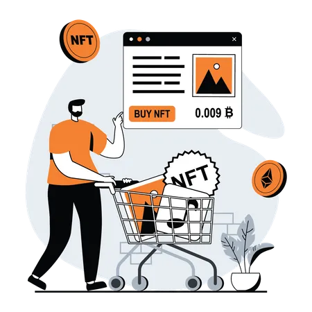 Hombre comprando token nft  Ilustración