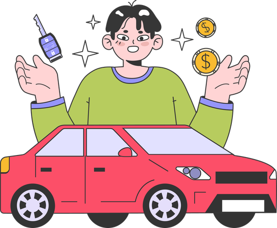 Hombre compra coche  Ilustración