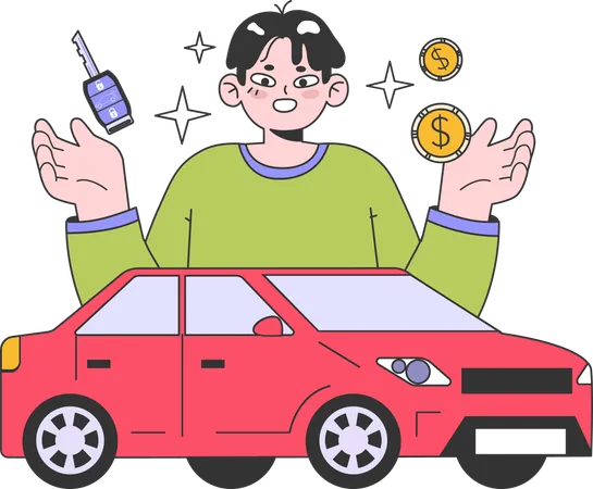 Hombre compra coche  Ilustración