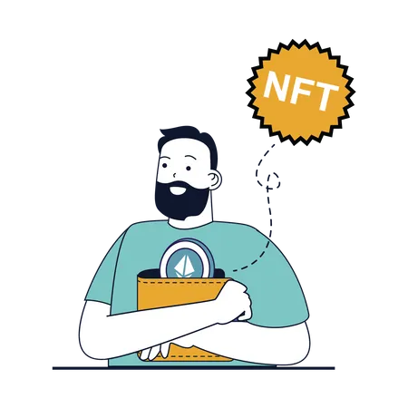 Hombre compra token nft  Ilustración