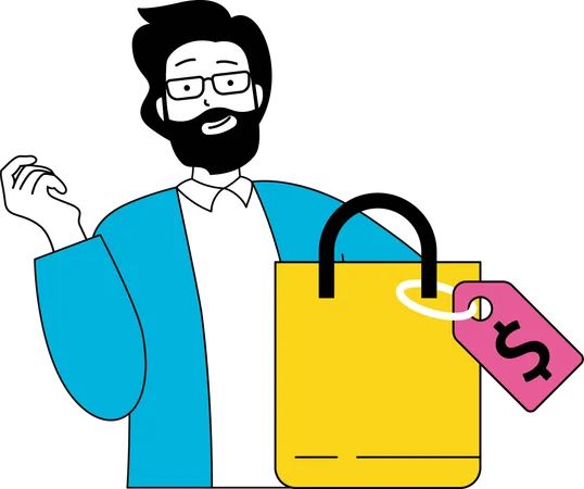 Hombre de compras durante el descuento  Ilustración