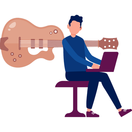 Hombre revisando guitarra acústica  Ilustración